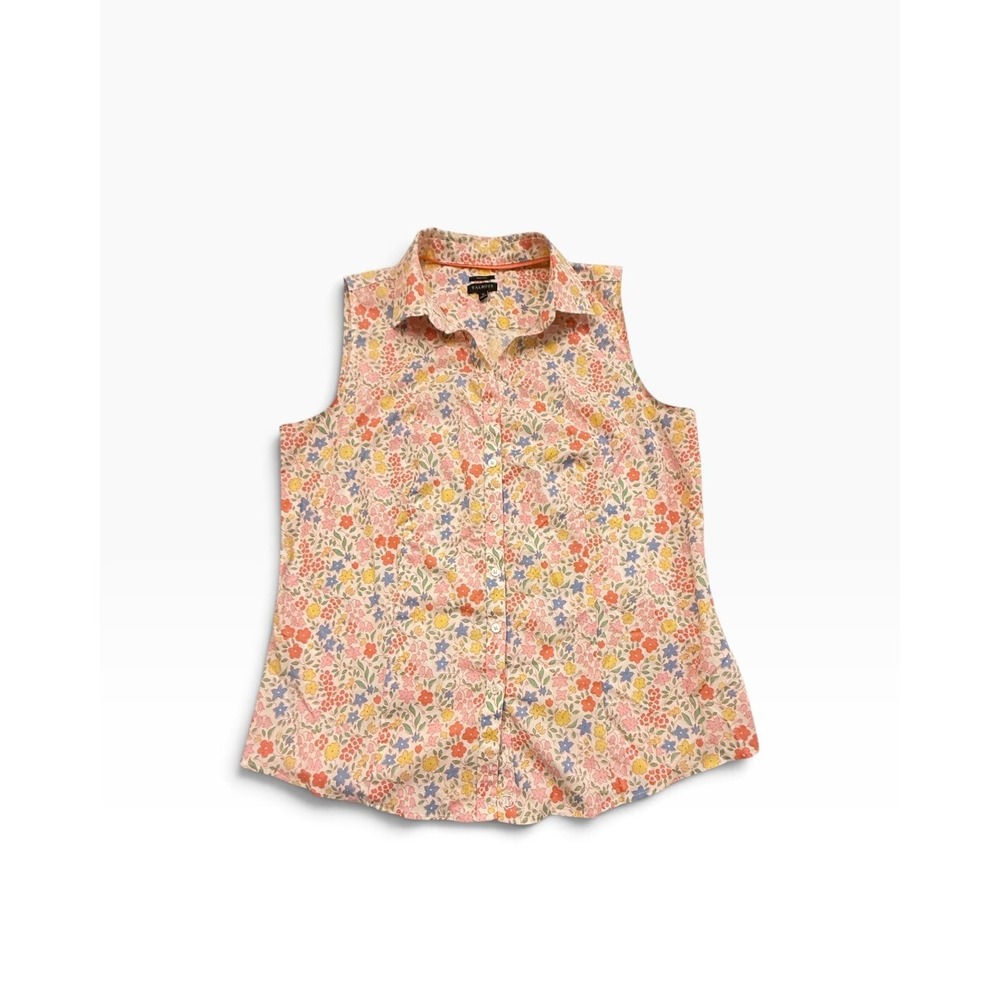 Talbots Womens Sleeveless Button Down Shirt Floral Multi Garden Print Size 12